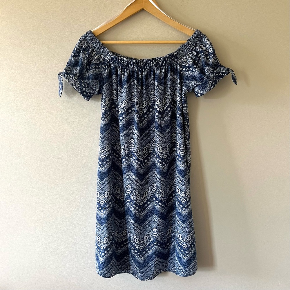 Charming Charlie Blue Off The Shoulder Small Mini Dress